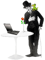 Charlie Chaplin, his bird, and Thinkpad laptop